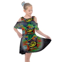 Abstract Transparent Background Kids  Shoulder Cutout Chiffon Dress