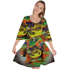 Abstract Transparent Background Velour Kimono Dress