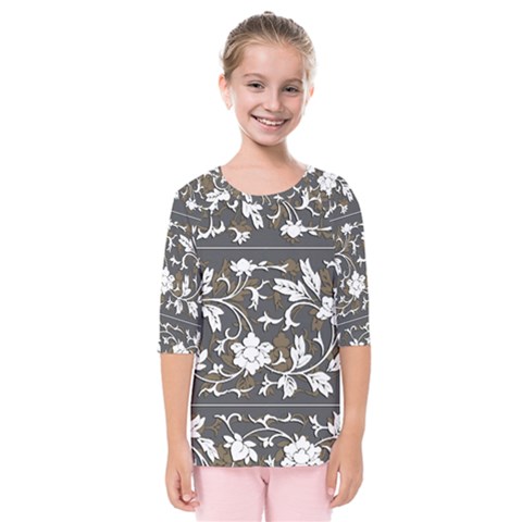 Floral Pattern Background Kids  Quarter Sleeve Raglan Tee by Sudhe