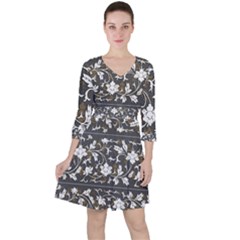 Floral Pattern Background Ruffle Dress by Sudhe