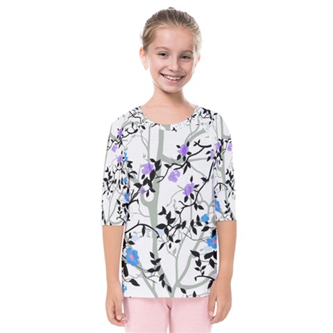 Floral Pattern Background Kids  Quarter Sleeve Raglan Tee by Sudhe