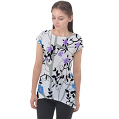 Floral Pattern Background Cap Sleeve High Low Top