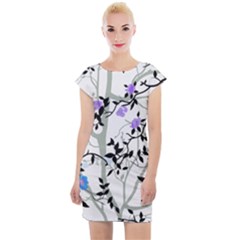 Floral Pattern Background Cap Sleeve Bodycon Dress