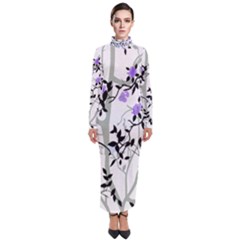 Floral Pattern Background Turtleneck Maxi Dress