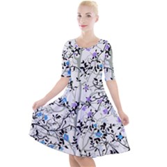 Floral Pattern Background Quarter Sleeve A-line Dress