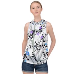 Floral Pattern Background High Neck Satin Top