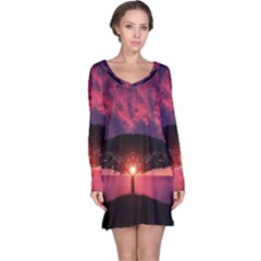 Flight Landscape Nature Sky Long Sleeve Nightdress by Sudhe