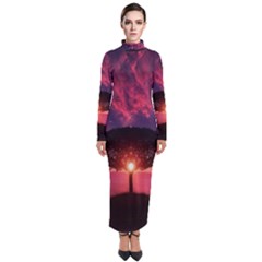 Flight Landscape Nature Sky Turtleneck Maxi Dress