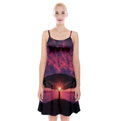 Flight Landscape Nature Sky Spaghetti Strap Velvet Dress by Sudhe