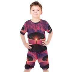 Flight Landscape Nature Sky Kids  Tee And Shorts Set