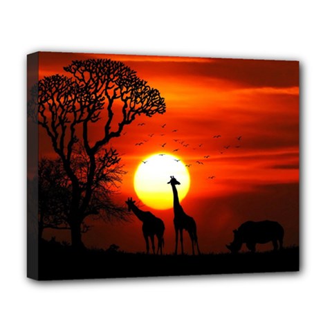 Animals Birds Dawn Giraffe Deluxe Canvas 20  X 16  (stretched) by Sudhe