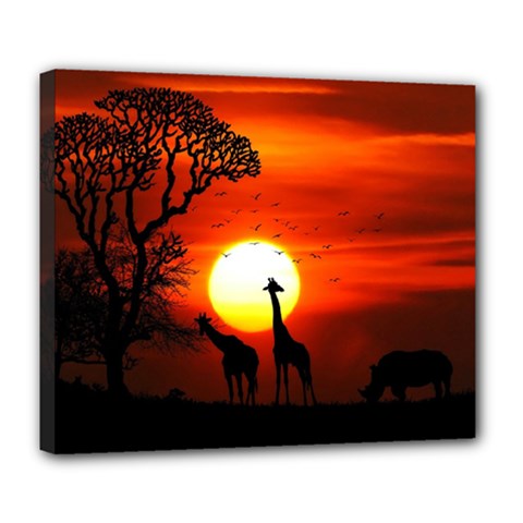 Animals Birds Dawn Giraffe Deluxe Canvas 24  X 20  (stretched) by Sudhe