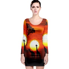 Animals Birds Dawn Giraffe Long Sleeve Bodycon Dress by Sudhe