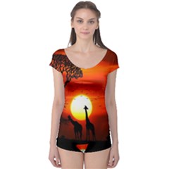 Animals Birds Dawn Giraffe Boyleg Leotard  by Sudhe