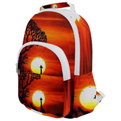 Animals Birds Dawn Giraffe Rounded Multi Pocket Backpack