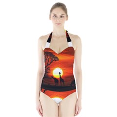 Animals Birds Dawn Giraffe Halter Swimsuit by Sudhe