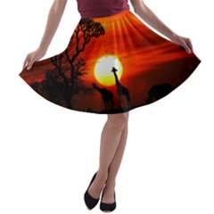 Animals Birds Dawn Giraffe A-line Skater Skirt by Sudhe