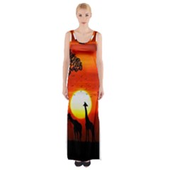 Animals Birds Dawn Giraffe Maxi Thigh Split Dress by Sudhe