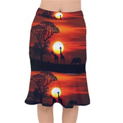 Animals Birds Dawn Giraffe Mermaid Skirt by Sudhe