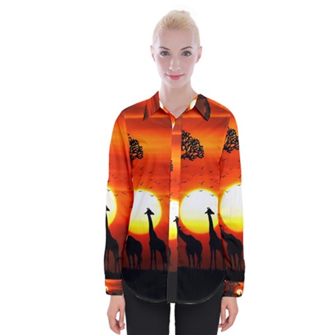 Animals Birds Dawn Giraffe Womens Long Sleeve Shirt by Sudhe