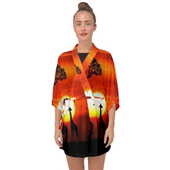 Animals Birds Dawn Giraffe Half Sleeve Chiffon Kimono