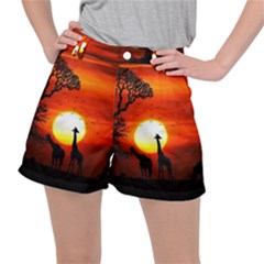 Animals Birds Dawn Giraffe Stretch Ripstop Shorts