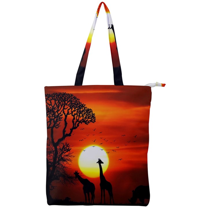 Animals Birds Dawn Giraffe Double Zip Up Tote Bag