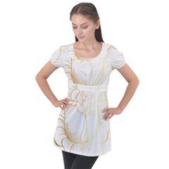 Golden Rose Stakes Puff Sleeve Tunic Top