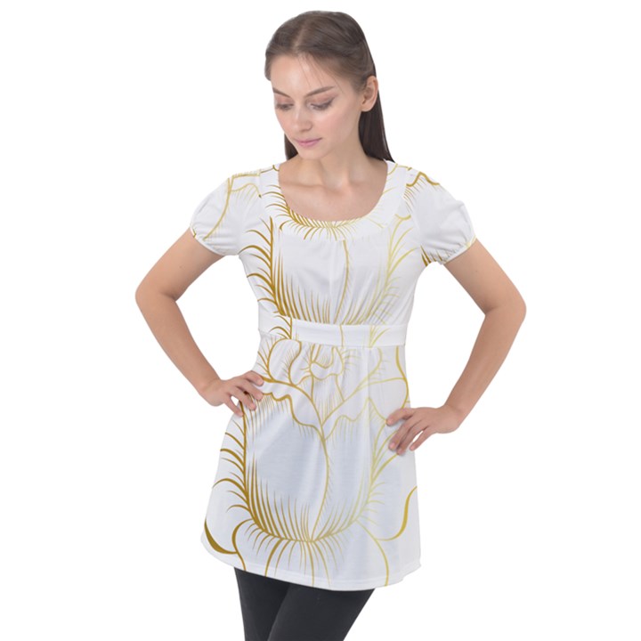 Golden Rose Stakes Puff Sleeve Tunic Top