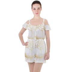 Golden Rose Stakes Ruffle Cut Out Chiffon Playsuit