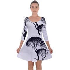 Silhouette Photo Of Trees Quarter Sleeve Skater Dress