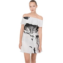 Silhouette Photo Of Trees Off Shoulder Chiffon Dress