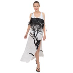 Silhouette Photo Of Trees Maxi Chiffon Cover Up Dress