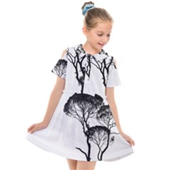 Silhouette Photo Of Trees Kids  Short Sleeve Shirt Dress