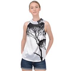 Silhouette Photo Of Trees High Neck Satin Top