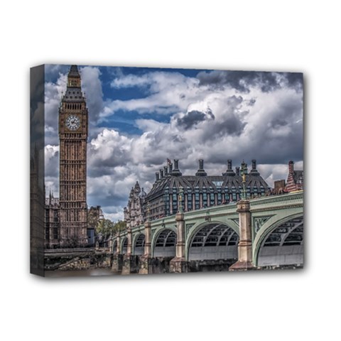 Architecture Big Ben Bridge Buildings Deluxe Canvas 16  X 12  (stretched)  by Sudhe