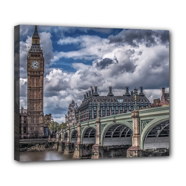 Architecture Big Ben Bridge Buildings Deluxe Canvas 24  x 20  (Stretched)