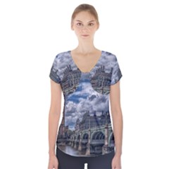 Architecture Big Ben Bridge Buildings Short Sleeve Front Detail Top by Sudhe