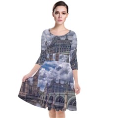 Architecture Big Ben Bridge Buildings Quarter Sleeve Waist Band Dress