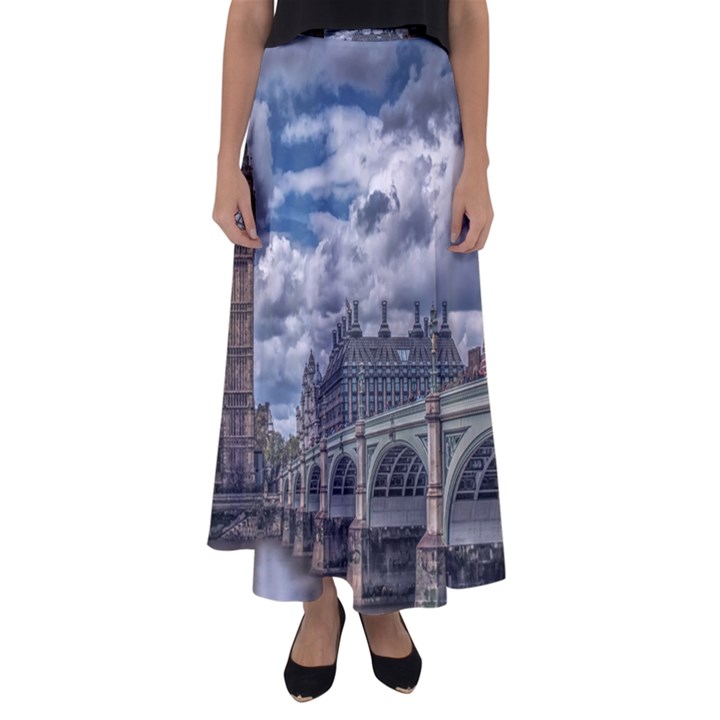 Architecture Big Ben Bridge Buildings Flared Maxi Skirt