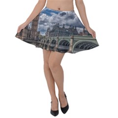 Architecture Big Ben Bridge Buildings Velvet Skater Skirt by Sudhe