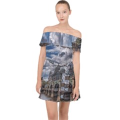 Architecture Big Ben Bridge Buildings Off Shoulder Chiffon Dress