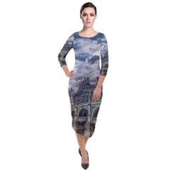 Architecture Big Ben Bridge Buildings Quarter Sleeve Midi Velour Bodycon Dress