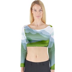 Forest Landscape Photography Illustration Long Sleeve Crop Top by Sudhe