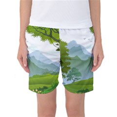 Forest Landscape Photography Illustration Women s Basketball Shorts by Sudhe