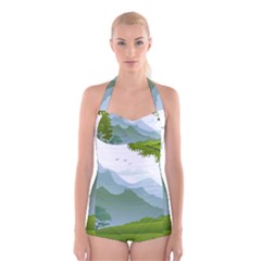 Forest Landscape Photography Illustration Boyleg Halter Swimsuit  by Sudhe