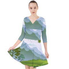 Forest Landscape Photography Illustration Quarter Sleeve Front Wrap Dress by Sudhe