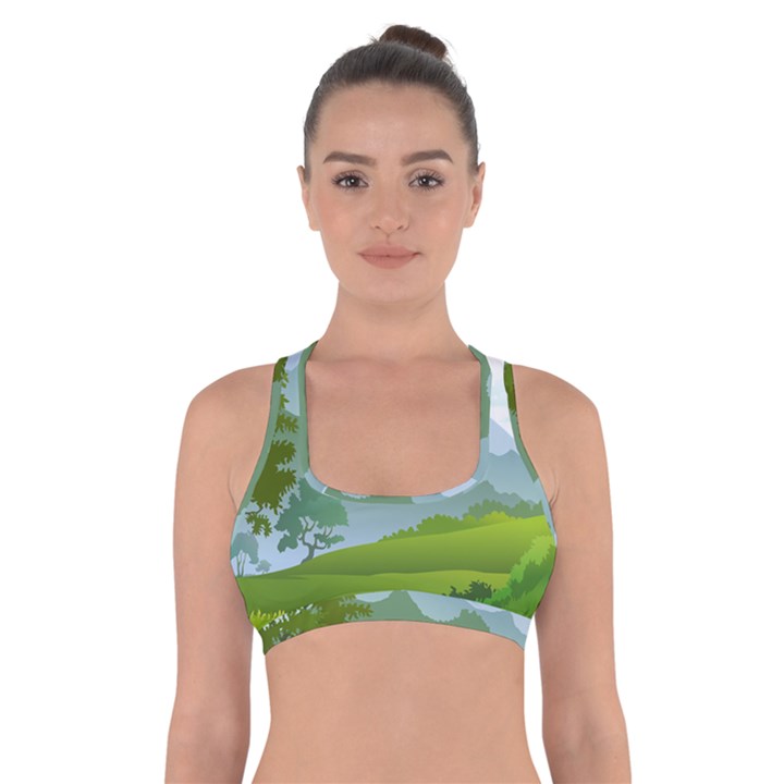 Forest Landscape Photography Illustration Cross Back Sports Bra