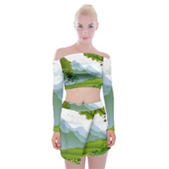 Forest Landscape Photography Illustration Off Shoulder Top With Mini Skirt Set