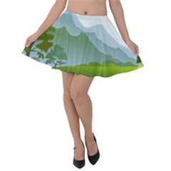 Forest Landscape Photography Illustration Velvet Skater Skirt by Sudhe